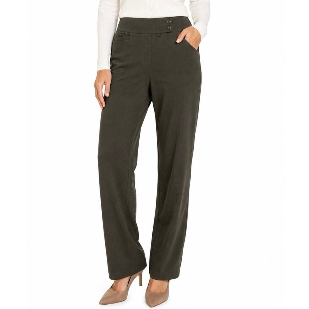Eileen Fisher Olive Ponte Knit Pant Straight Leg Large f8jh-3